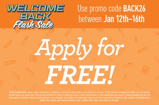 Welcome Back Flash Sale | Use promo code BACK26 between 1/12-1/16 | Apply for FREE