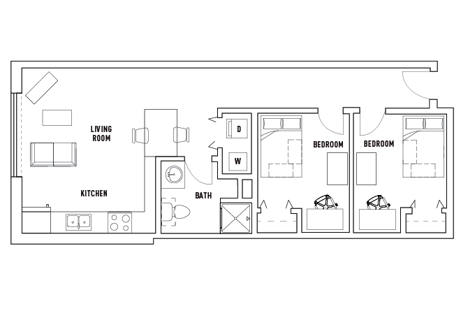 2 Bed - 1 Bath A