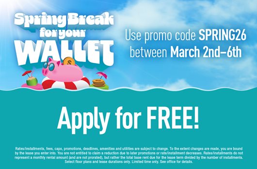 Spring Break Flash Sale Use promo code SPRING26 3/2 - 3/6 and Apply for FREE