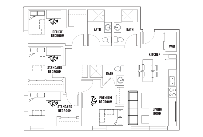 4 Bed - 3 Bath A Standard Bedroom