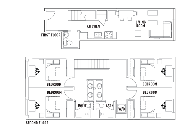4 Bed - 2.5 Bath Townhome Private Bedroom