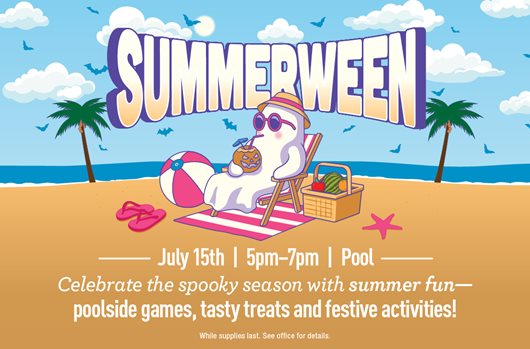 Summerween BBQ on July 15th from 5pm to 7pm at the pool