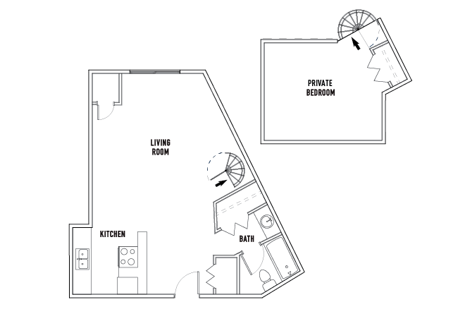 Tower - 1 Bed - 1 Bath Loft Private Bedroom