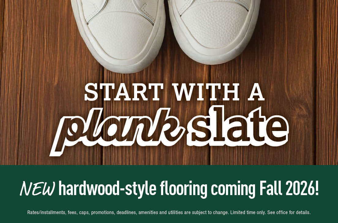 Start with a plank slate. New hardwood style floors coming Fall 2026