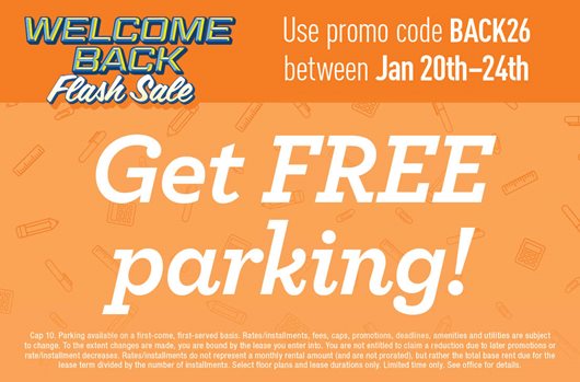 Use promo code BACK26 between Jan 20th - 24th and get free parking