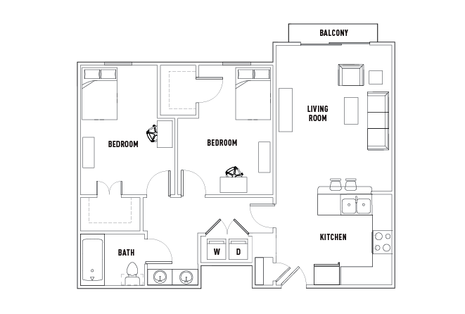 2 Bed - 1 Bath A