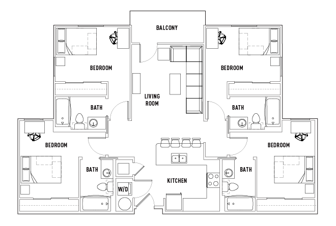 4 Bed - 4 Bath Apartment A