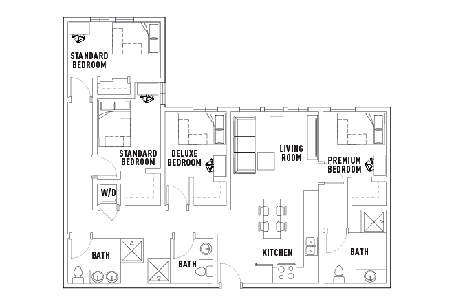 4 Bed - 3 Bath B Standard Bedroom