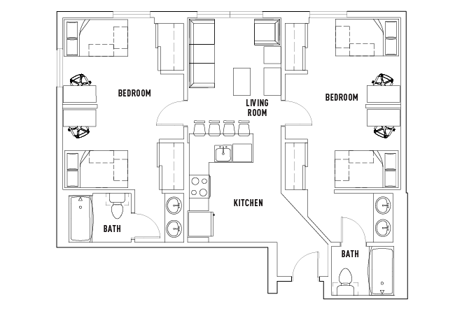 2 Bed - 2 Bath A Shared Bedroom