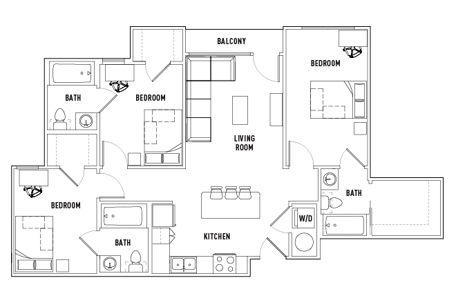 3 Bed - 3 Bath Standard Bedroom