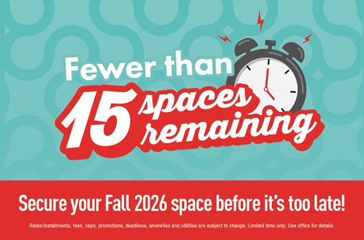 Fewer than 15 spaces remaining