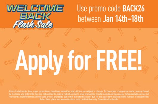 Welcome Back Flash Sale | Use promo code BACK26 between 1/14-1/18 | Apply for FREE