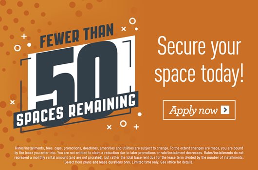 Fewer than 50 spaces remaining