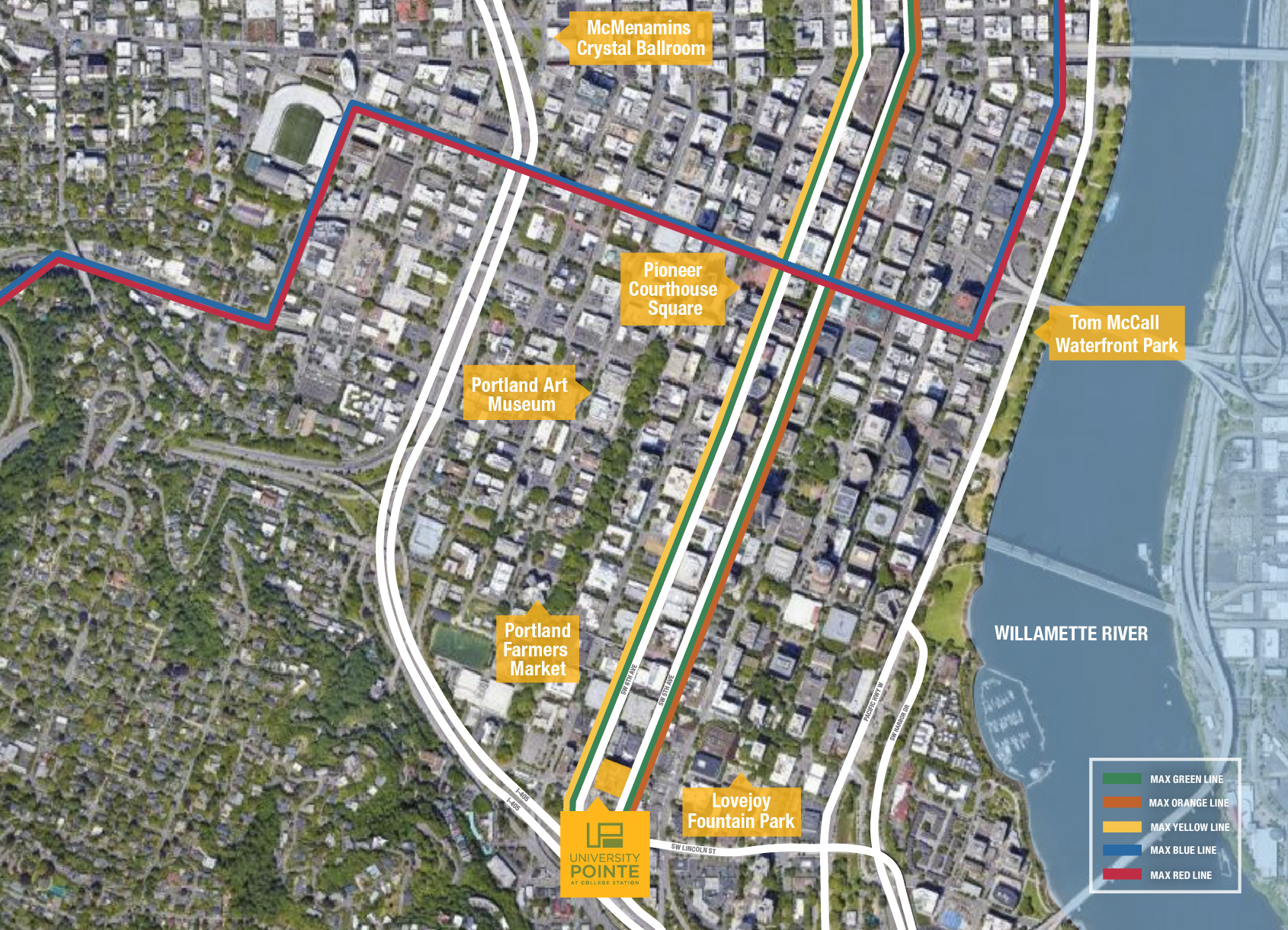 University Pointe Downtown Map with Rail Lines