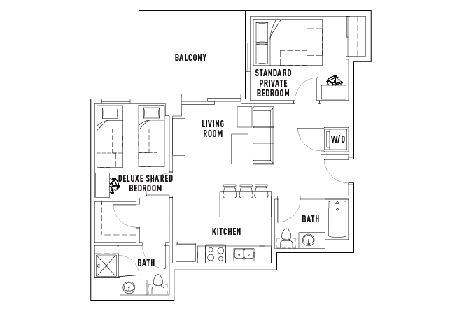 2 Bed - 2 Bath B Premium Deluxe Bedroom Shared