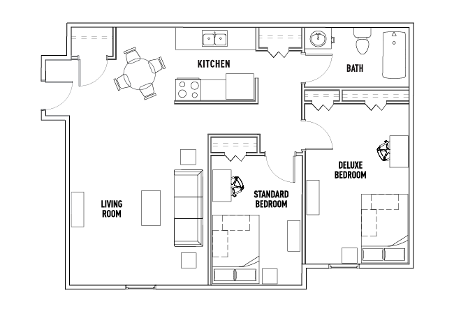 Apartments - 2 Bed - 1 Bath A Private Standard Bedroom Unfurnished