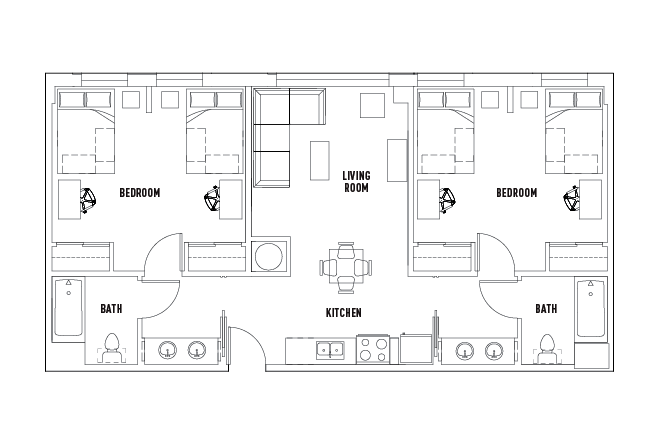 2 Bed - 2 Bath Shared Bedroom