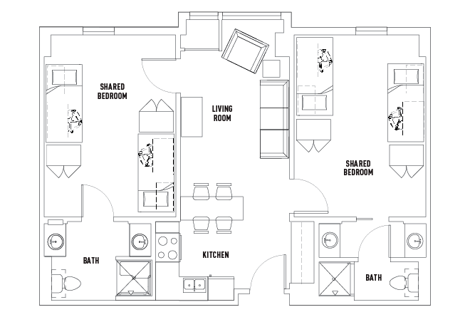 2 Bed - 2 Bath Shared Bedroom