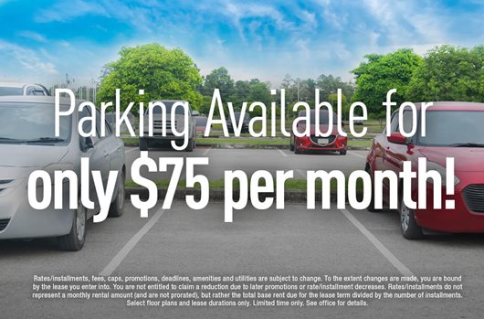 Parking available for only $75 per month