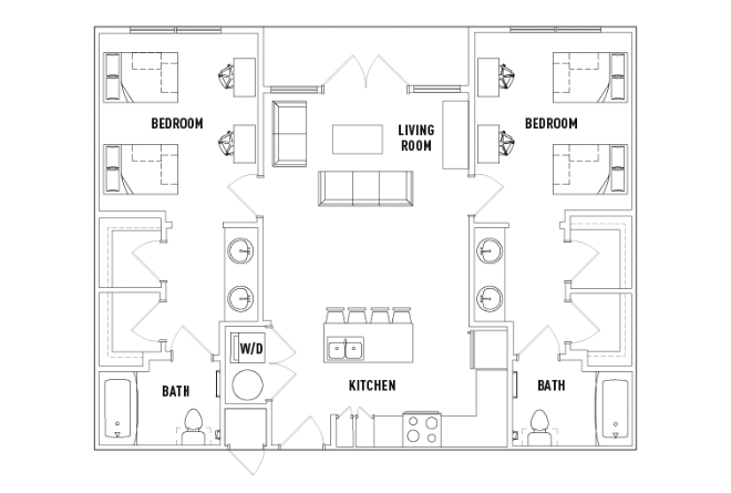 2 Bed - 2 Bath B Shared Bedroom