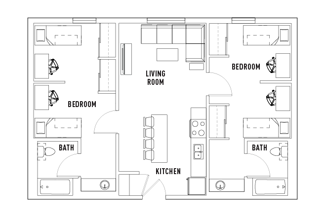 2 Bed - 2 Bath Shared Bedroom