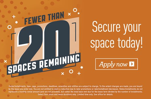 Fewer than 20 spaces remaining