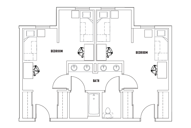 2 Bed - 1 Bath Semi Suite Double
