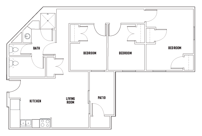 3 Bed - 1 Bath B Standard Floors 2-4