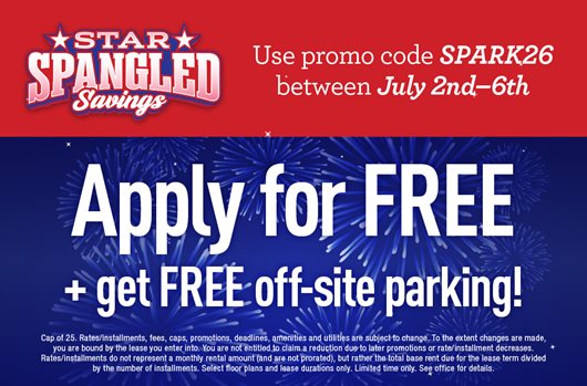 Star Spangled Savings Flash Sale Use promo code SPARKS26 from 7/2-7/6 and apply for FREE plus get free off site parking