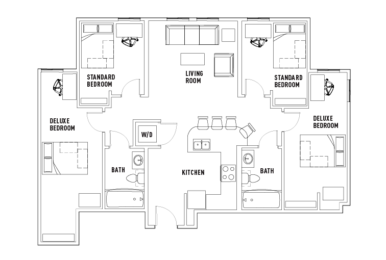 4 Bed - 2 Bath B Standard Bedroom