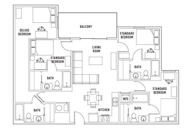 4 Bed - 4 Bath B Corner Standard Bedroom with Full Balcony