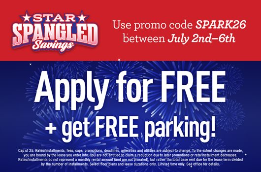 Star Spangled Savings Flash Sale Use promo code SPARKS26 from 7/2-7/6 and apply for FREE plus get free parking