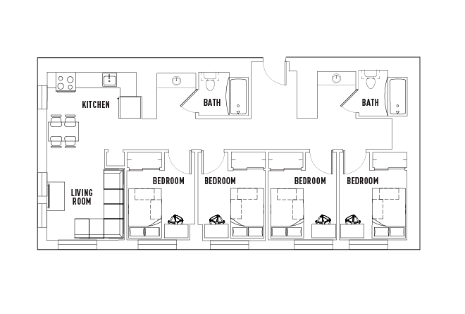 4 Bed - 2 Bath E Private Bedroom
