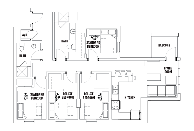 4 Bed - 2 Bath A Standard Bedroom