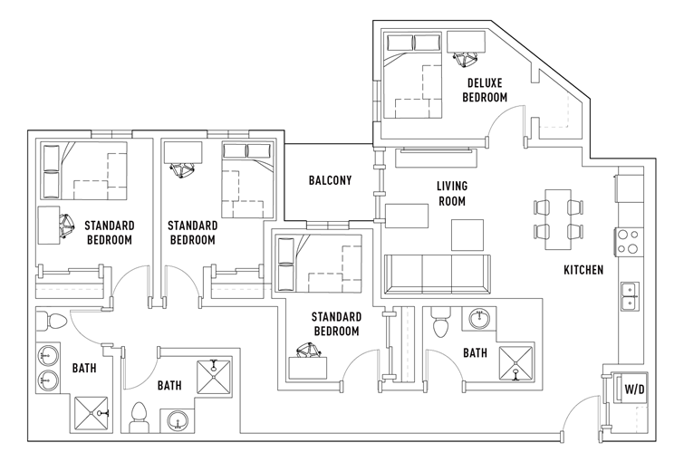 Floor Plan 4 BR 3 BA Balcony The Jack Apts near NAU