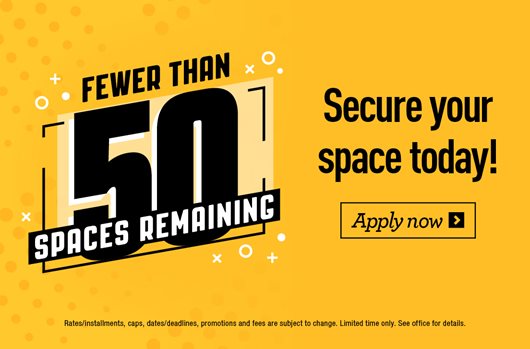 Fewer than 50 spaces remaining