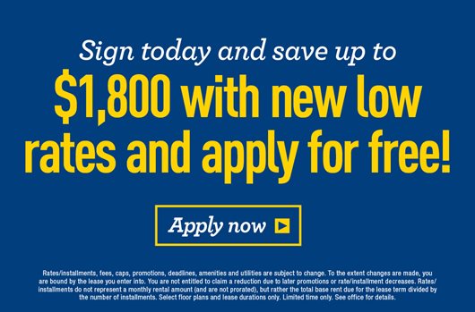 Sign today and save up to $1,800 with new low rates and apply for free! Apply today