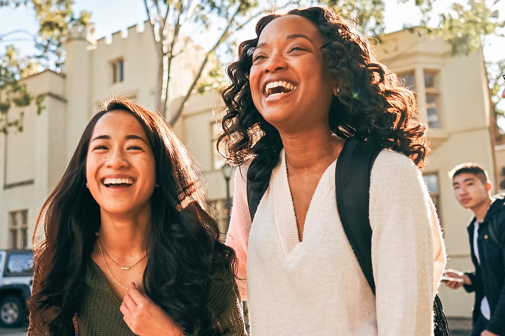 Students laughing on campus