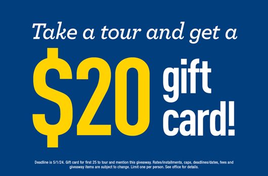 Take a tour and get a $20 gift card!