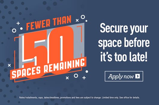 Fewer than 50 spaces remaining