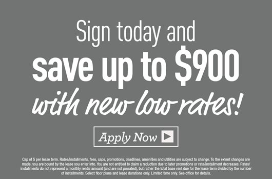 Sign a lease and save $50 per installment! Apply Now> 