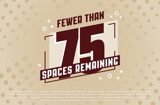 Fewer than 75 spaces remaining!