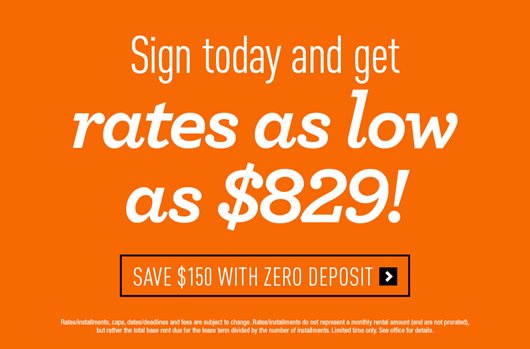 Sign today and get rates as low as $829! Save $150 with zero deposit >