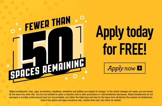 Fewer than 50 spaces remaining. Apply today for FREE!