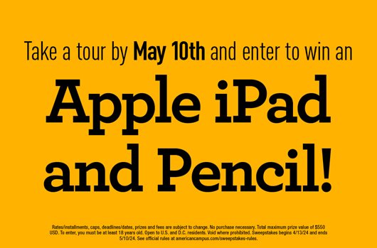 Take a tour by May 10th and enter to win an Apple iPad and Pencil!