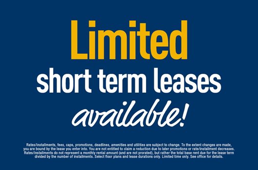Limited short term leases available! 