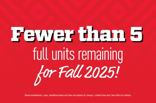Fewer than 5 full units remaining for Fall 2025! Apply now >
