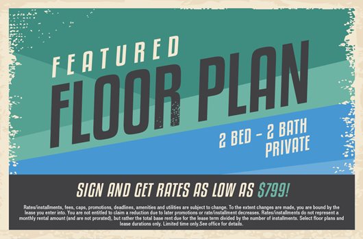 Featured floor plan: 2 bed - 2 bath Private