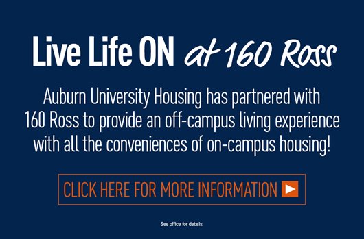 Auburn University Housing has partnered with 160 Ross to provide an off-campus living experience with all the conveniences of on-campus housing!