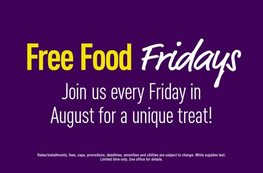 Free Food Fridays! Join us every Friday in August for a unique treat!